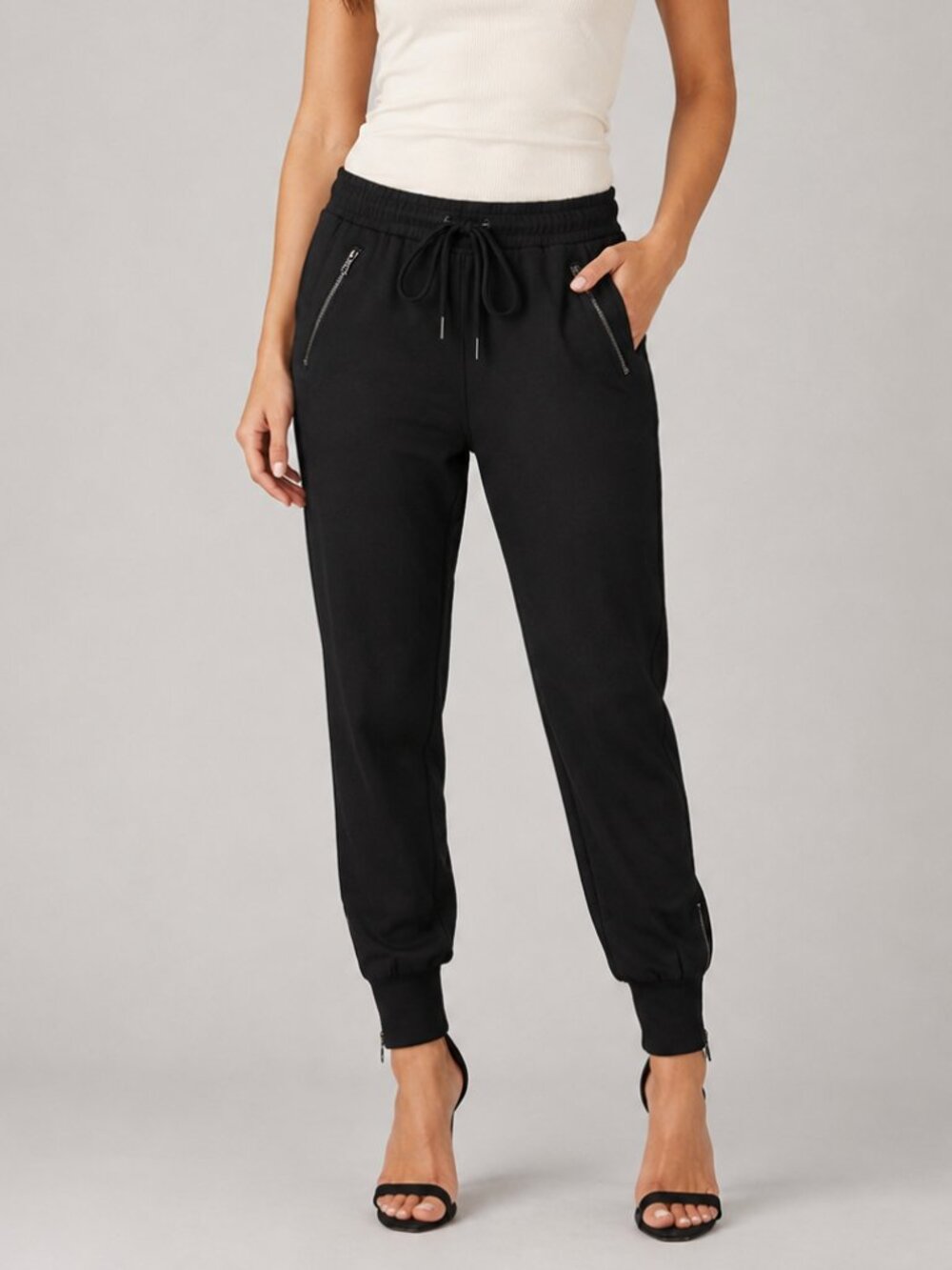 NWT Blank NYC Black Zipper Detail Drawstring Joggers